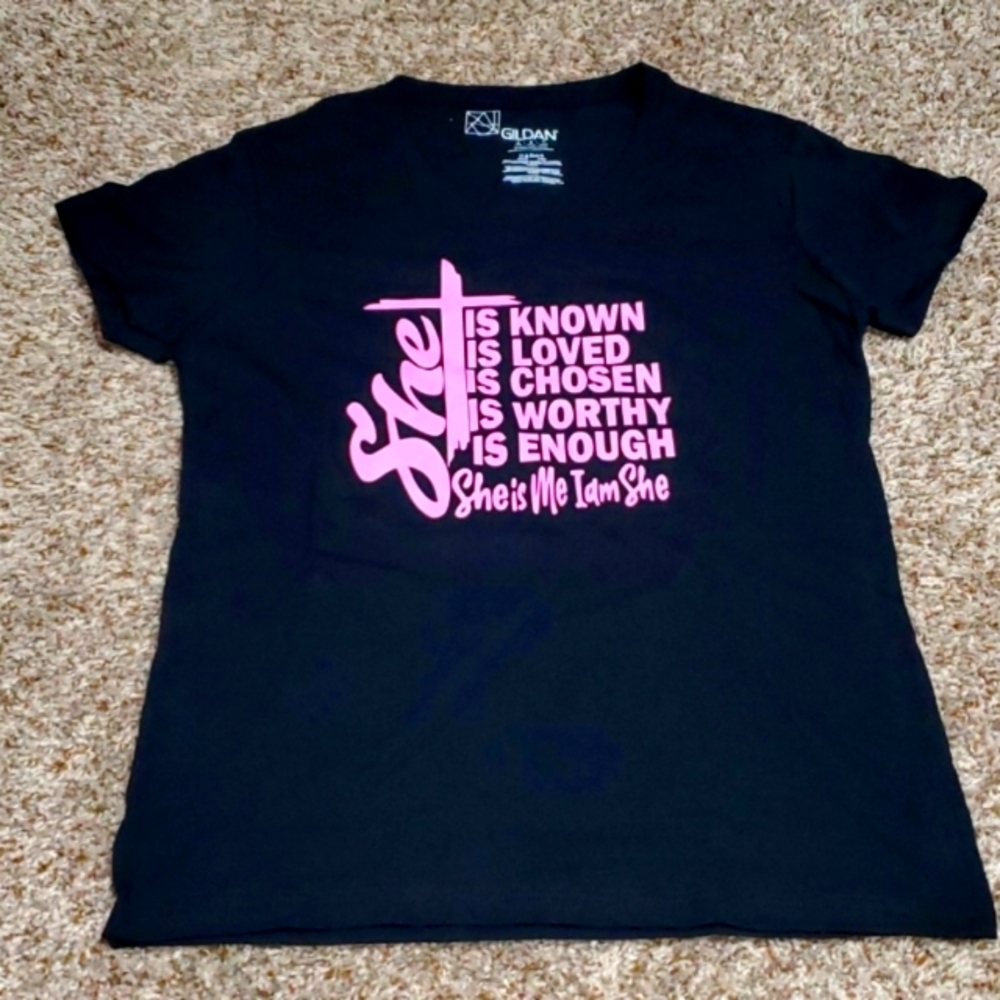 NWOT-"SHE IS..." V-Neck T-SHIRT